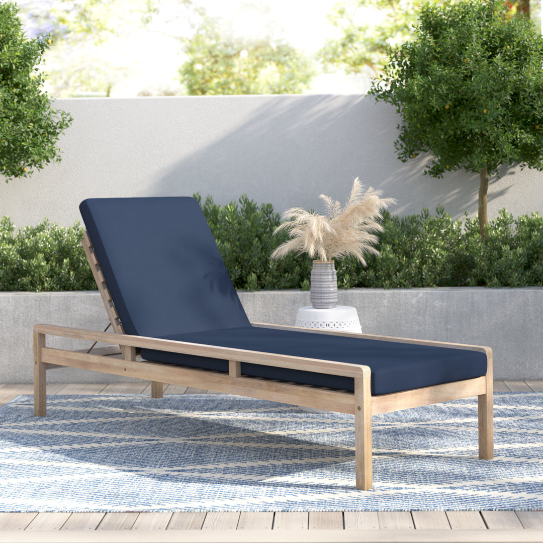 Amina Solid Acacia Wood Reclining Chaise Lounge with Cushion